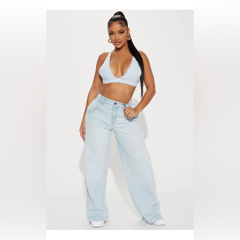 Fashion Nova New Obsession Baggy Wide Leg Jean - Light Blue Wash